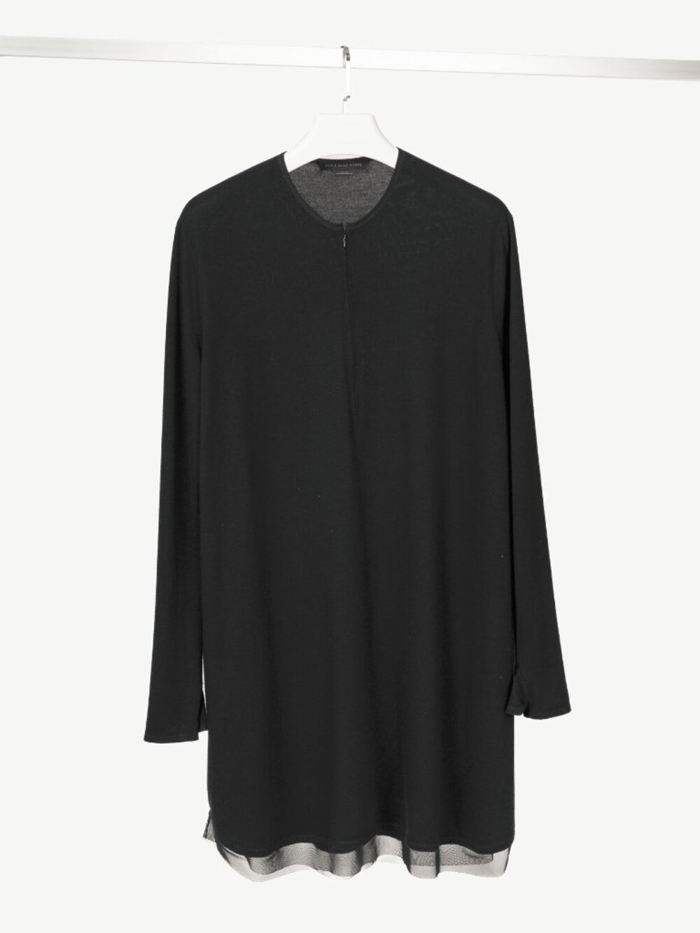 Marie Saint Pierre Black Jersey Zip-Front Mesh-Hem Tunic
